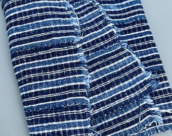 Check fabric, Vintage blue plaid. African Indigo, Boho or Farmhouse style, Navy blue and white cotton