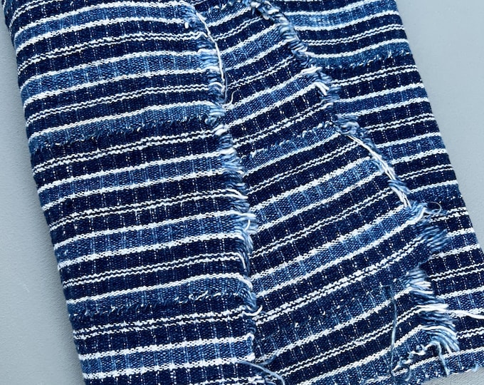 Check fabric, Vintage blue plaid. African Indigo, Boho or Farmhouse style, Navy blue and white cotton