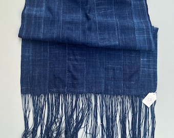 Vintage Mud Cloth with long fringe, Dark Indigo Blue Denim Mudcloth, Vintage African Textile, Modern Mud, Morrissey Fabric