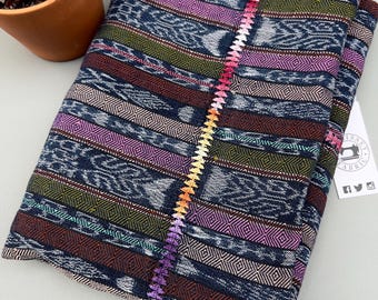 Embroidered Guatemalan Fabric: Indigo Cotton Corte Cloth with Rainbow Stripes