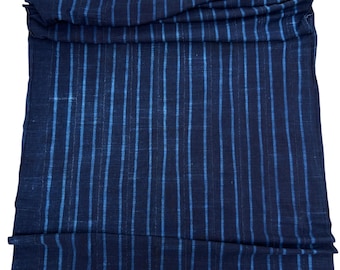 Vintage Fabric with Shibori Stripes and Fringe in Dark and Light Blue.