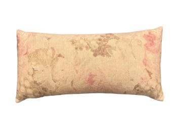 Vintage romantic floral lumbar pillow cover, Farmhouse linen pillow cover, cottage core