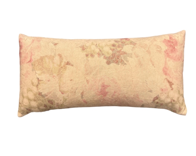 Vintage romantic floral lumbar pillow cover, Farmhouse linen pillow cover, cottage core