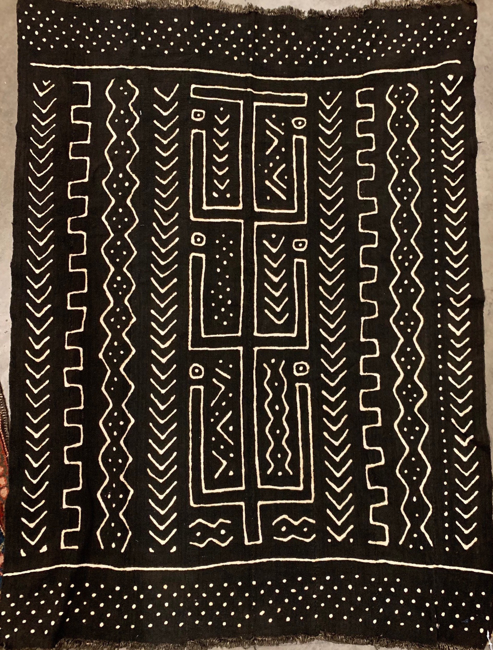 Black Mud Cloth from Mali, Authentic African Fabric, Hand made Tribal