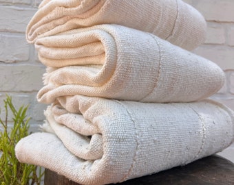 Soft Mud Cloth fabric- off white cotton mud cloth- Light weight textured cotton fabric- small mud cloth textile- small throw blanket