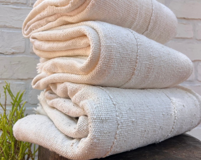 Soft Mud Cloth fabric- off white cotton mud cloth- Light weight textured cotton fabric- small mud cloth textile- small throw blanket
