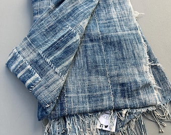 Vintage patchwork indigo Throw, Distressed Indigo Blue Textile, Repurposed blue mud cloth, Wabi Sabi textile, Rustic farmhouse decor
