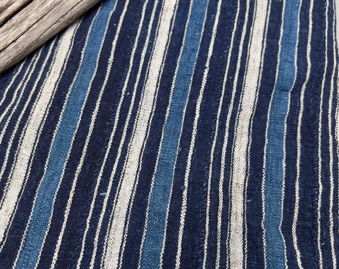 Heavy Mud Cloth striped fabric, Vintage African Indigo mudcloth fabric, denim blue stripes, Farmhouse Decor, Morrissey Fabric