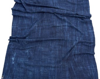 Navy blue decorative blanket with fringe, Blue cotton blanket, African indigo Mossi, Rustic throw blanket, Recycled jean wrap with fringe
