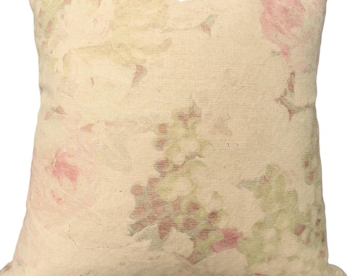 Romantic floral linen pillow, Farmhouse pillow cover, Vintage Stripe Fabric pillow cover, Morrissey Fabric