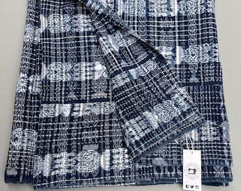 Corte cloth, vintage Guatemalan fabric, blue stripe Ikat material, dark blue and white fabric, ethnic style fabric, vintage ikat textile