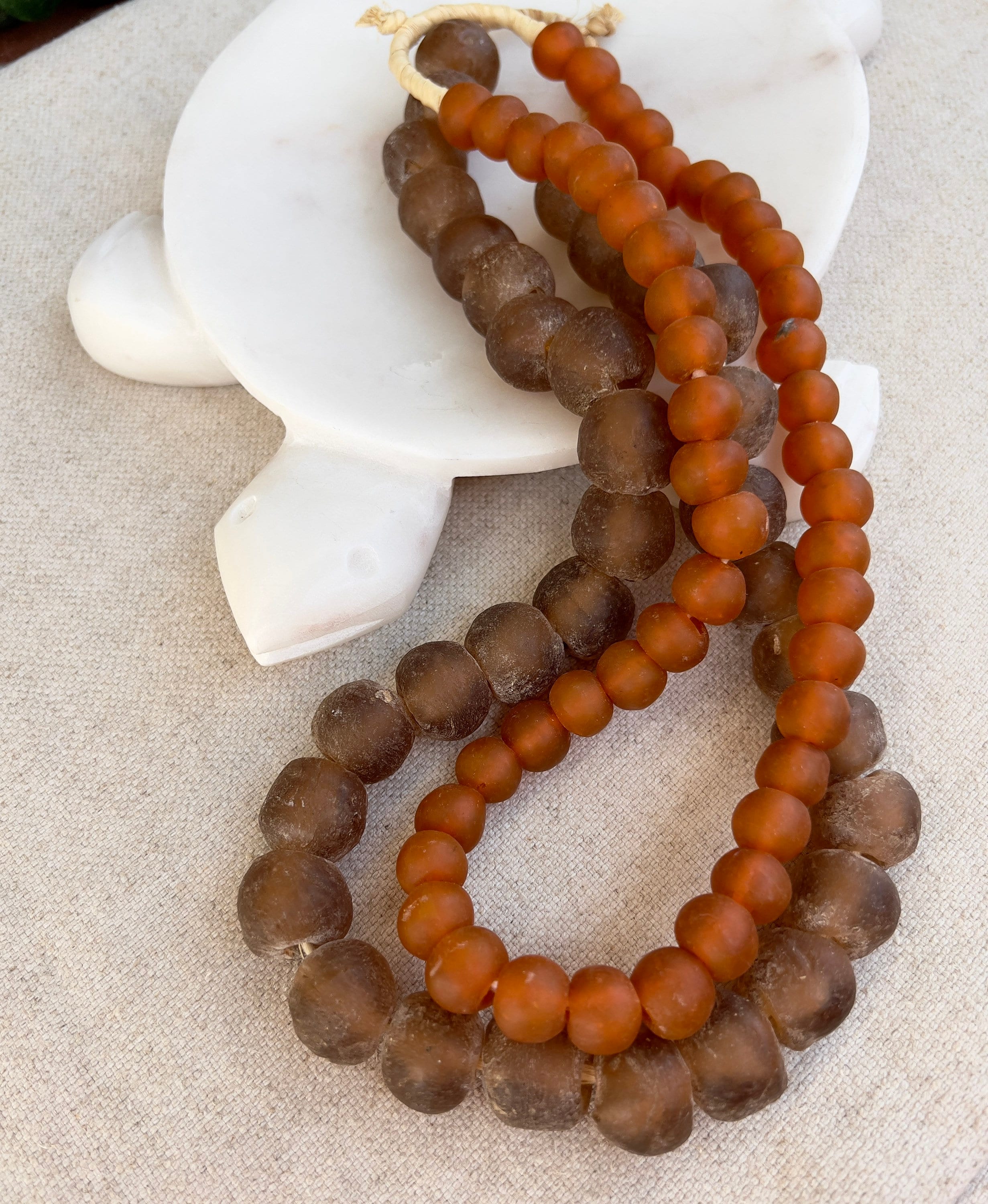 Wood Bead Garland with Amber Recycled Glass Beads