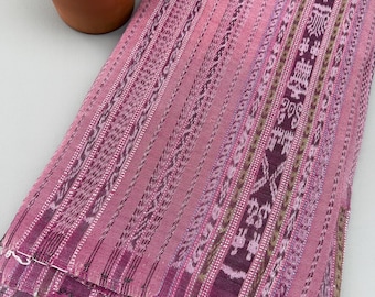 Burgundy and Pink Guatemalan vintage fabric, Ikat stripe corte cloth that’s all cotton fabric