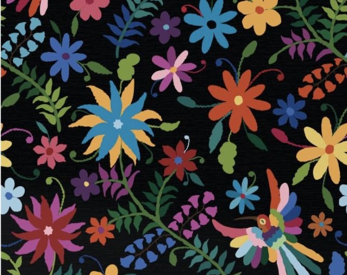 Black floral wallpaper, Otomi wall art, Mexican Otomi style, Fiesta accent wall, removable wall art, Party wall peel and stick backdrop