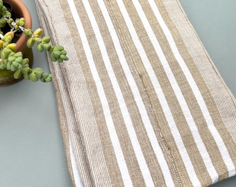 Mud Cloth Fabric, Tan and Brown Stripes, African Aso Oke fabric, Yoruba textile, Morrissey Fabric