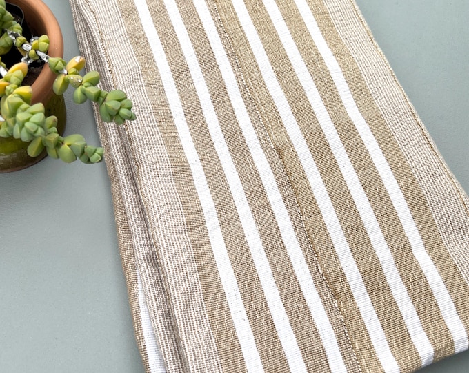 Mud Cloth Fabric, Tan and Brown Stripes, African Aso Oke fabric, Yoruba textile, Morrissey Fabric