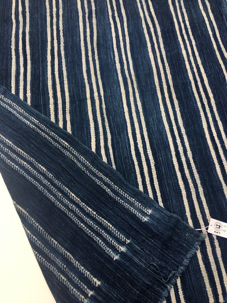 Blue and White Fabric Vintage African Indigo Mudcloth Textile Boho Home Decor