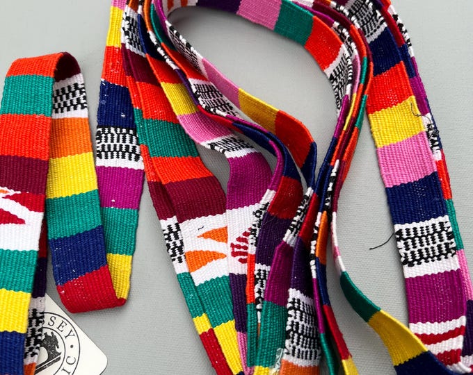 Guatemalan decorative trim, Hand-Made multi color Strapping, Multi color design, Hand Loomed trim, 2.5 Yard Piece, rainbow color cotton trim