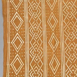 Mud Cloth Fabric, Boho home decor, hand painted golden yellow image 5