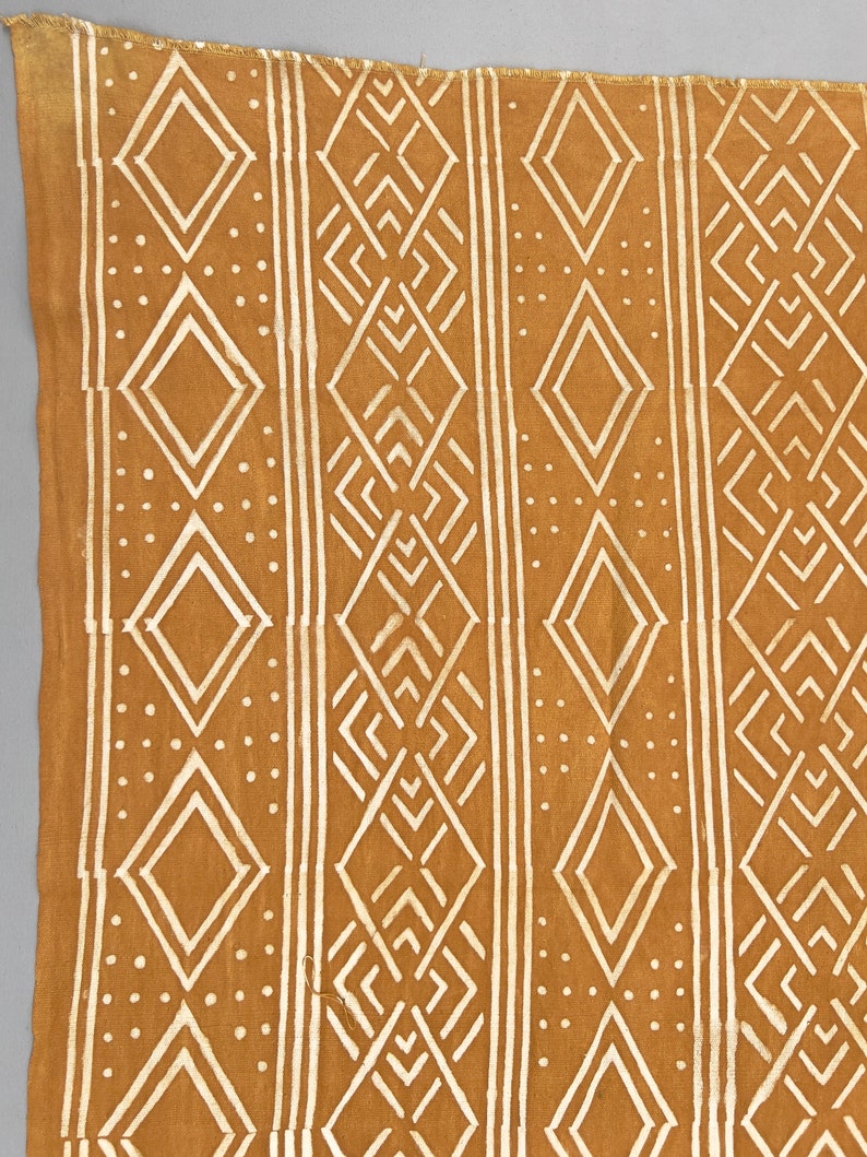 Mud Cloth Fabric, Boho home decor, hand painted golden yellow image 5