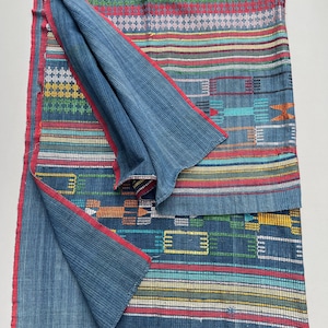 Multicolor African textile, Textile collector gift, Blue Boho throw blanket, Ethnic Design, Hand made fabric, African textile art
