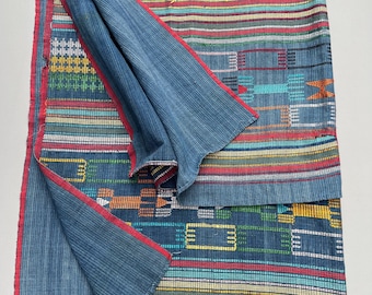 Multicolor African textile, Textile collector gift, Blue Boho throw blanket, Ethnic Design, Hand made fabric, African textile art