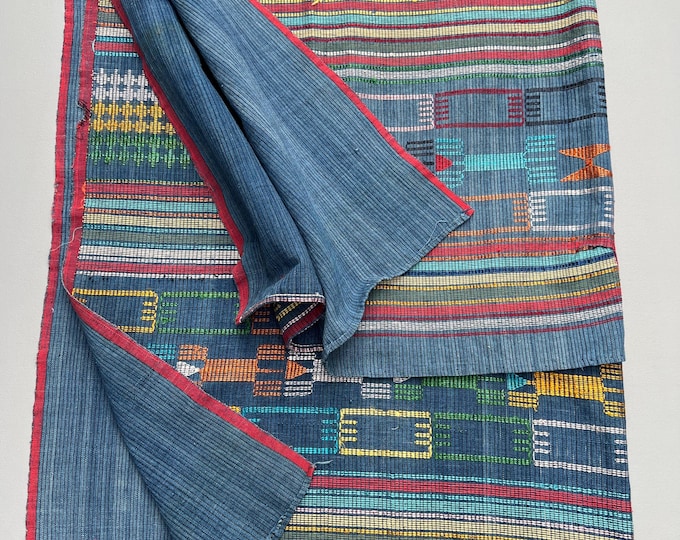 Multicolor African textile, Textile collector gift, Blue Boho throw blanket, Ethnic Design, Hand made fabric, African textile art