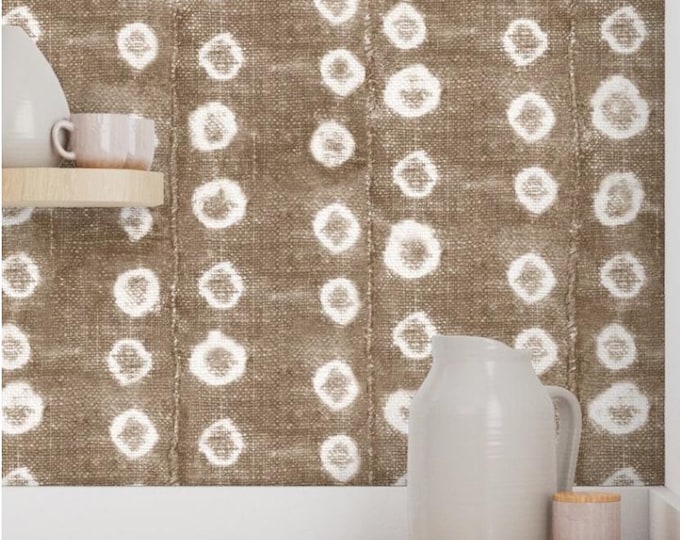 Beach house wallpaper, Boho Mud Cloth Wallpaper- light brown wallpaper- coastal home wallpaper, Shibori wall decor- Peel and stick wallpaper