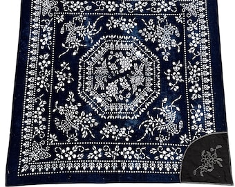 Vintage Chinese Batik Textile, Indigo Blue White Hemp Fabric, Chinoiserie Wall Art