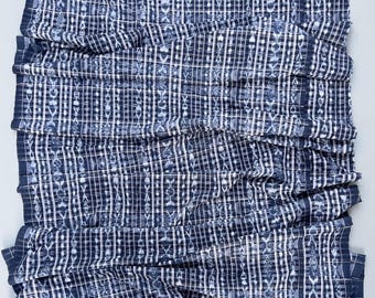 Vintage striped Guatemalan Fabric in blue and white ikat design, Casual home decor fabric
