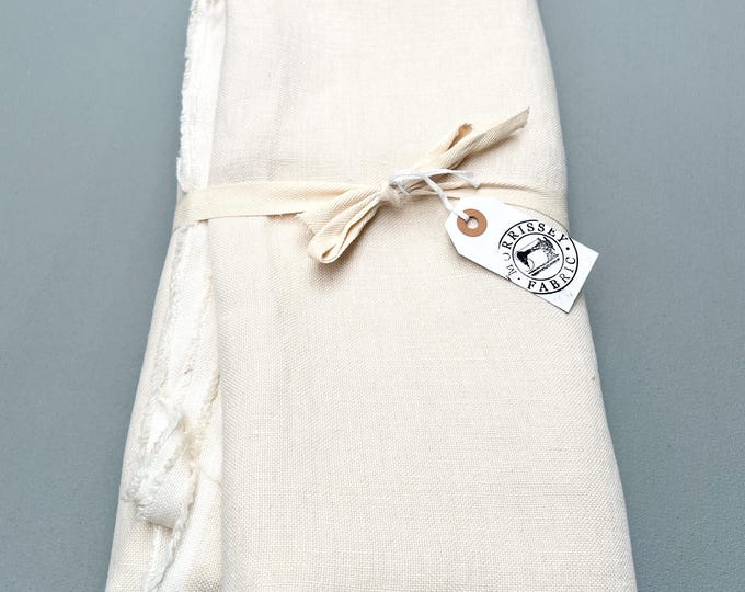 All linen fabric Remnant- Discount fabric end cut- 100% linen sample cut, ivory linen fabric, heavy weight linen, Cream color linen