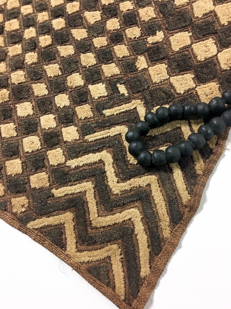 Vintage African Tribal Textile Woven Raffia Kuba Cloth Kasai Velvet