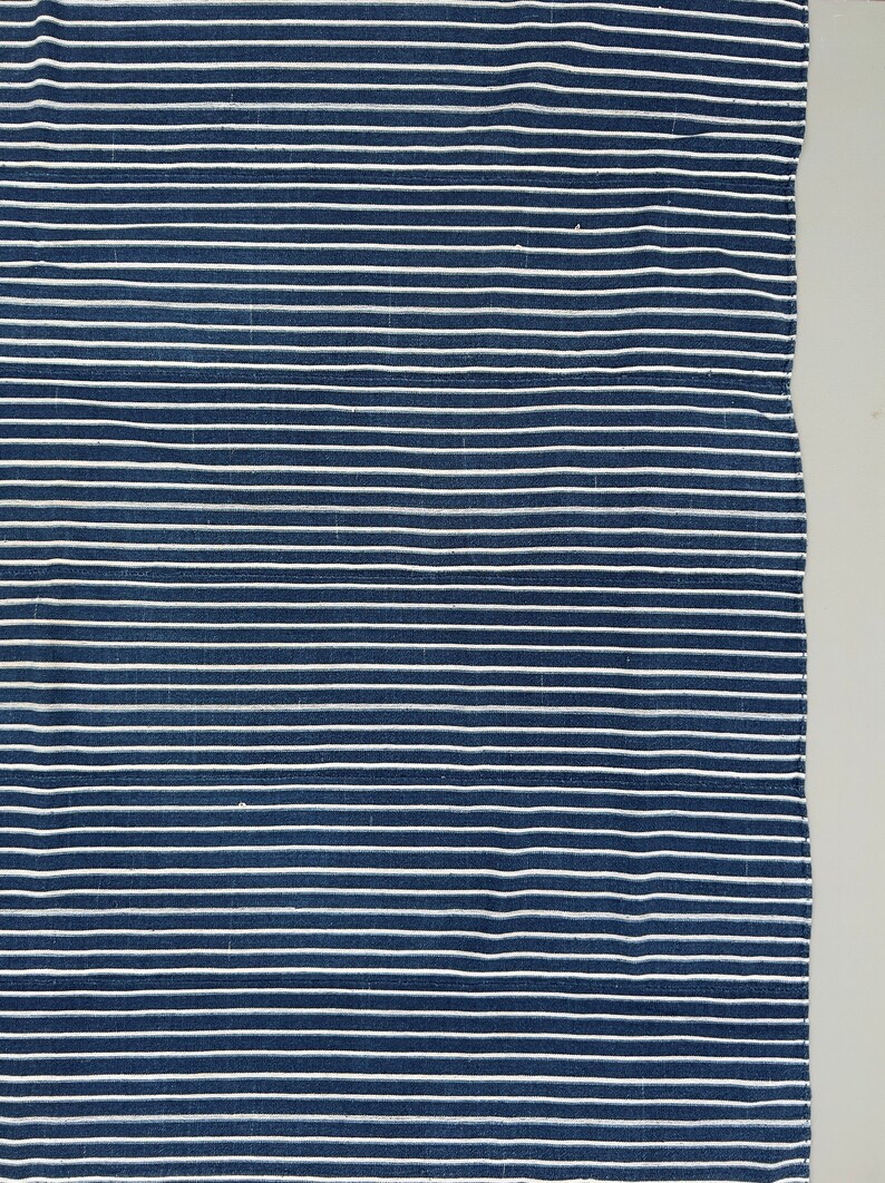 Mud Cloth striped throw, Vintage African Indigo mudcloth fabric, blue and white stripes image 7