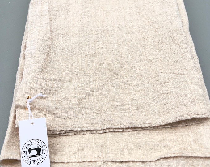 Vintage linen fabric, Natural Linen Textile, European Farmhouse wagon cloth, Beach Cottage Style, Morrissey Fabric