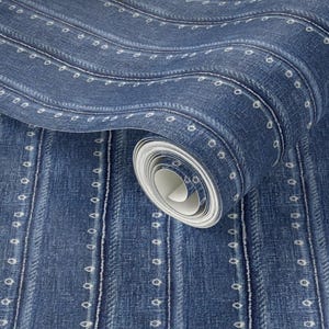 Carta da parati a righe blu, cameretta per ragazzi, parete decorativa in jeans, carta da parati staccabile e adesiva, arredamento in denim e jeans in stile rustico bianco