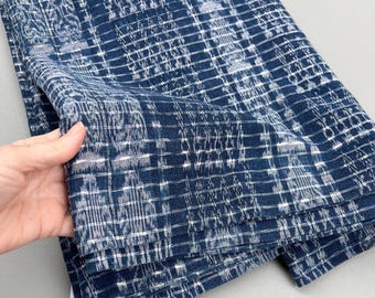 Guatemalan vintage fabric. Indigo stripe Ikat material with silver lurex. Cotton Corte cloth in Blue and white.