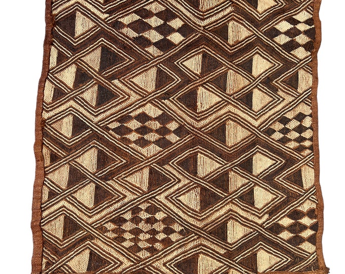 Vintage African Kuba Cloth, Mid Century Wall Decor, Wall Hanging, Geometric Textile Art, African Tribal Tapestry, Morrissey Fabric