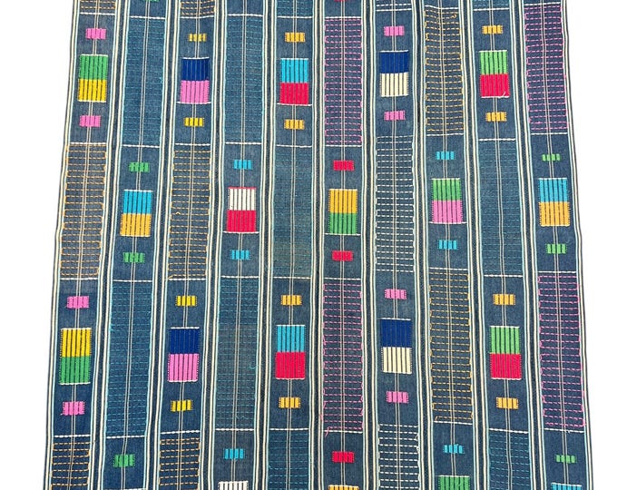 Colorful African Textile Throw- Rare collectible vintage Mud Cloth- rainbow color geometric wrap