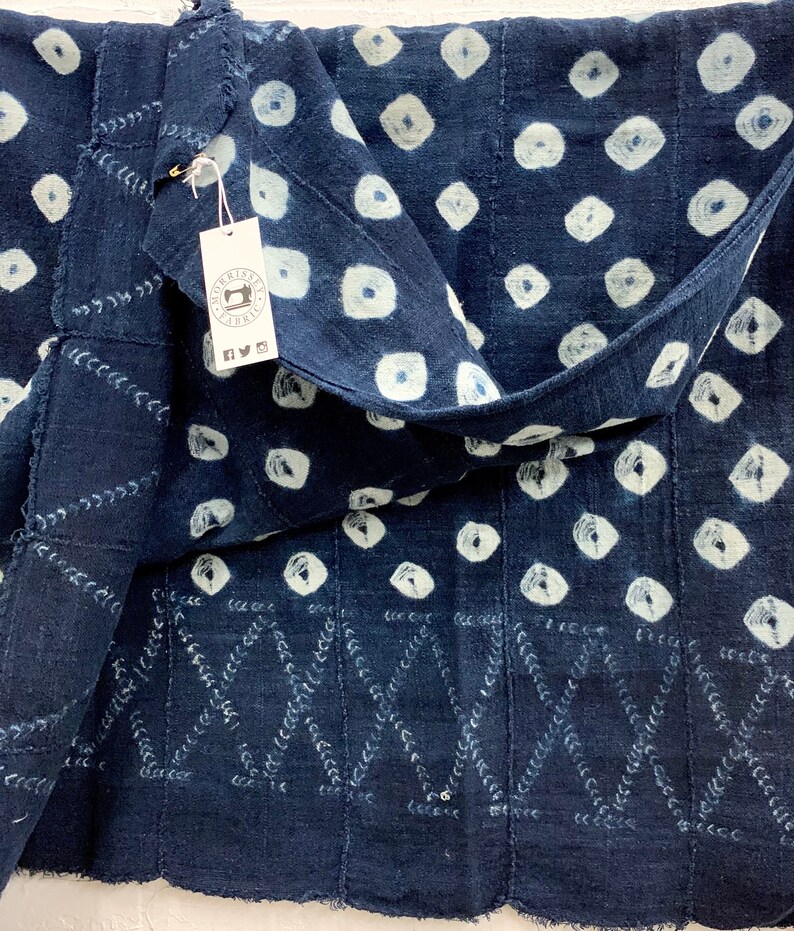 Mud Cloth African Indigo throw Morrissey Fabric Blue and White Shibori tie dyed vintage mudcloth