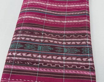 Burgundy and Pink Guatemalan vintage fabric, Ikat stripe corte cloth that’s all cotton fabric