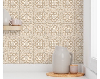 Warm neutral boho wallpaper-New farmhouse style- cottage accent wall