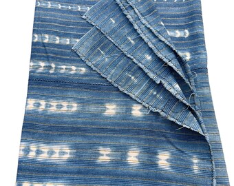 Boho home decor Mud Cloth throw, Tie dyed blue white with gold and silver threads, Vintage African textile,