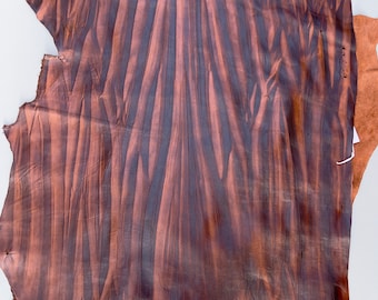 Mid-Century Striped Brown Leather Hide, Cow hide for Upholstery & Crafts, vintage brown leather, purse leather, purse supply