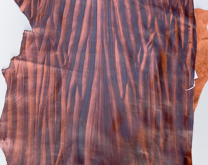 Mid-Century Striped Brown Leather Hide, Cow hide for Upholstery & Crafts, vintage brown leather, purse leather, purse supply