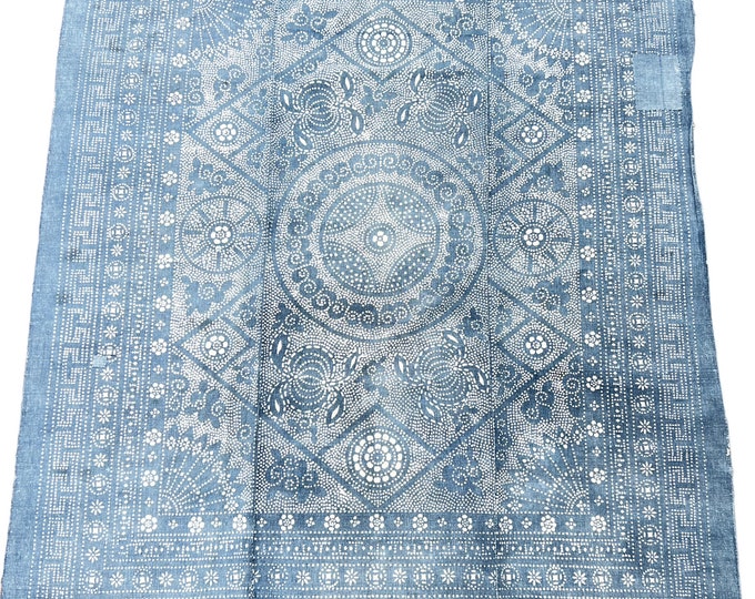 Vintage Batik Fabric, Indigo Batik Wall Hanging, Vintage Chinese Bedcover, Chinoiserie style, Home Decor, Morrissey Fabric