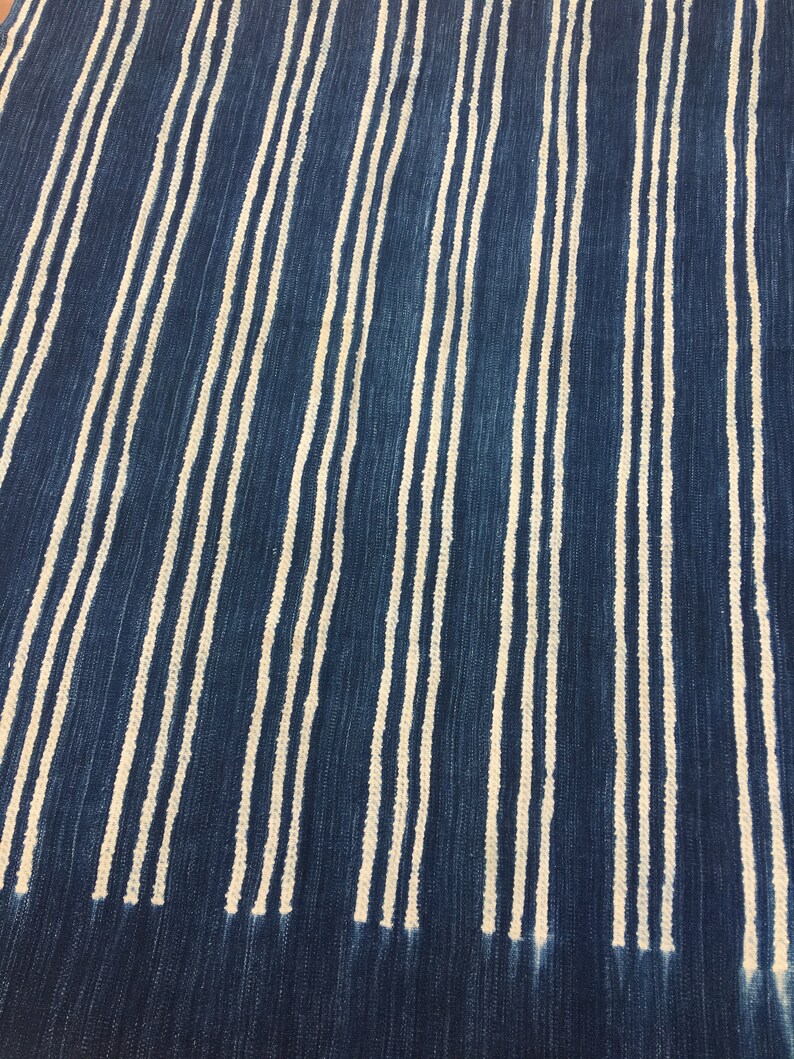 Blue and White Fabric Vintage African Indigo Mudcloth Textile Boho Home Decor