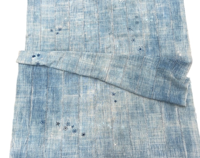Vintage denim blue mud cloth with hand embroidery. Perfectly imperfect Boho throw from Africa
