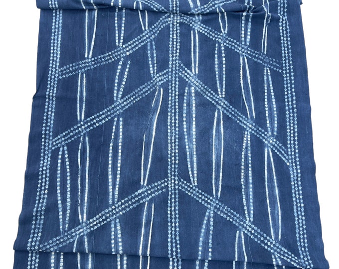 Vintage home decor throw,  Shibori blue and white mud cloth from Africa
