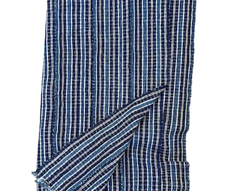Farmhouse fabric, Blue Plaid fabric, Vintage African Indigo material, denim blue plaid, Cottagecore style, Navy blue and white cotton check