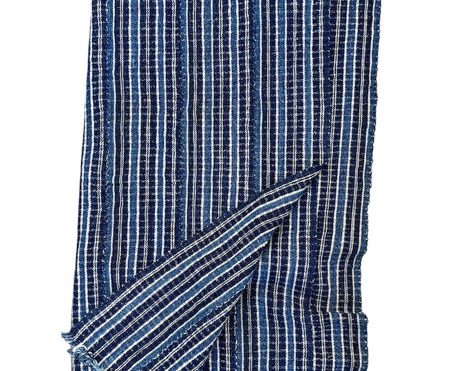Blue Plaid fabric, Vintage African Indigo, denim blue, Farmhouse style, Navy blue and white cotton